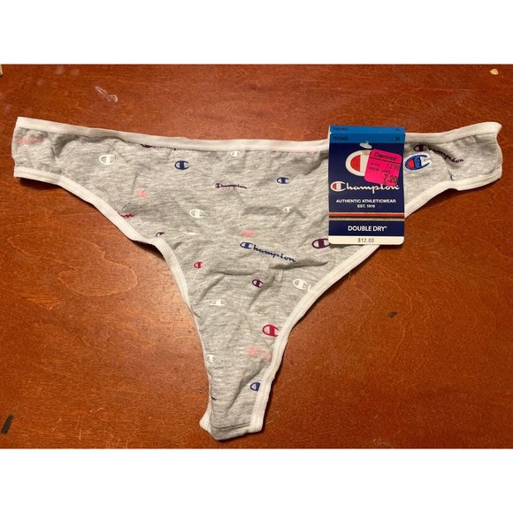 Women's Cheeky Thong Double Dry Underwear - Champion Gray Logo XL - Picture 3 of 6